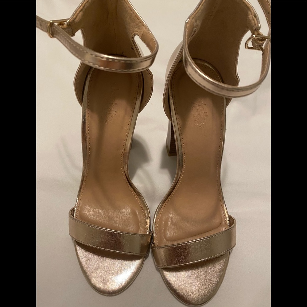 Rose gold block heels